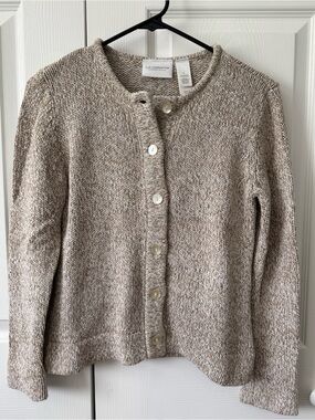 Liz Claiborne Cream Knit Cotton Button-Front Sweater - Women's Size XS/P